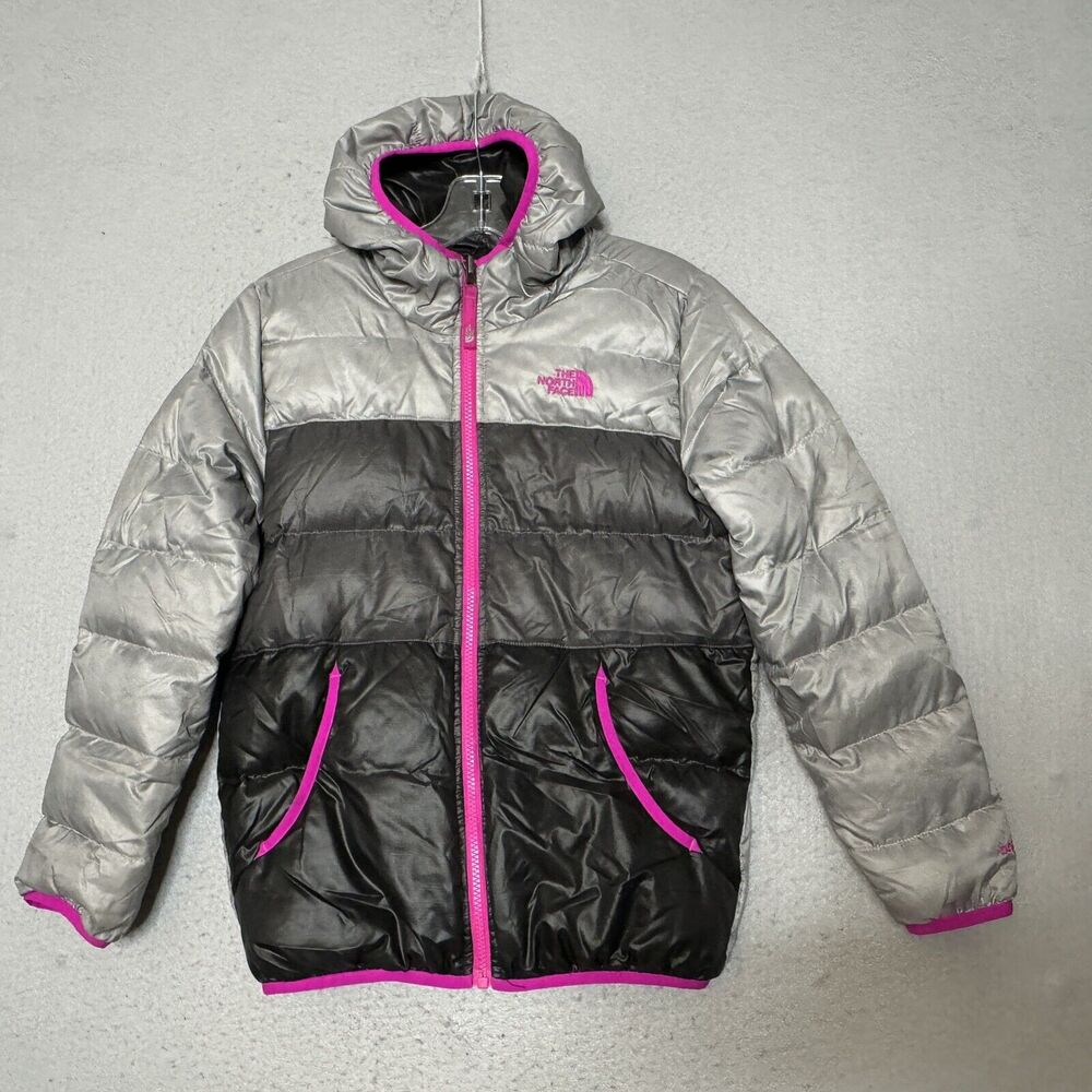The North Face Puffer Jacket Girls Large Gray‎ Black Reversible 550 Down Fill
